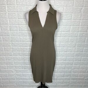 EXPRESS Ribbed Sleeveless Polo Dress Olive Green Size M